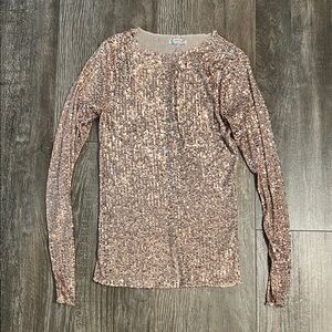 Sequin Long Sleeve Top in Rose Gold